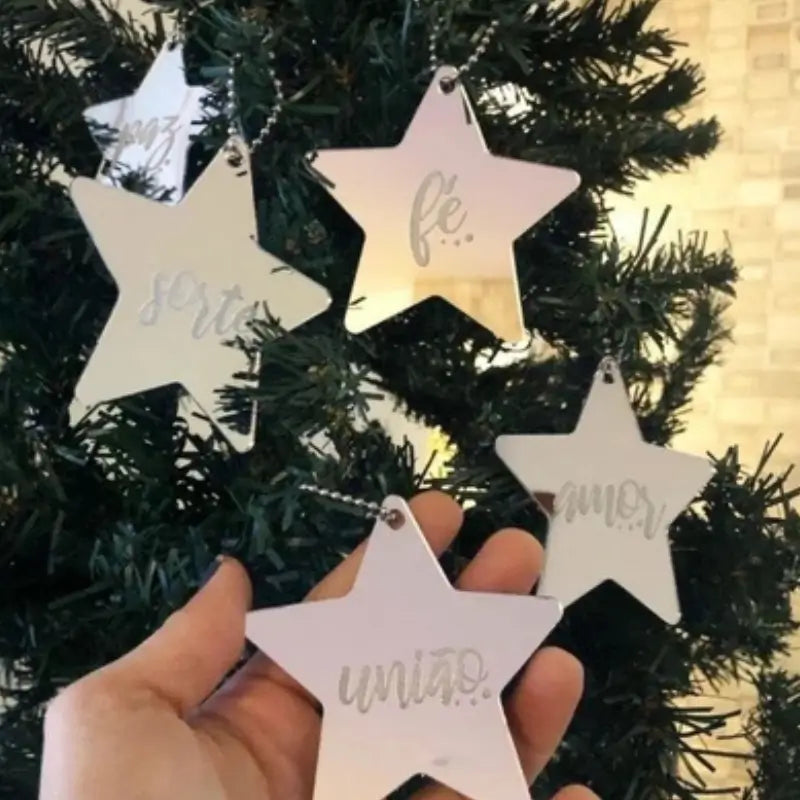 Decoração de Natal 8 peças Estrelas Espelhadas com Palavras - Casas Gael