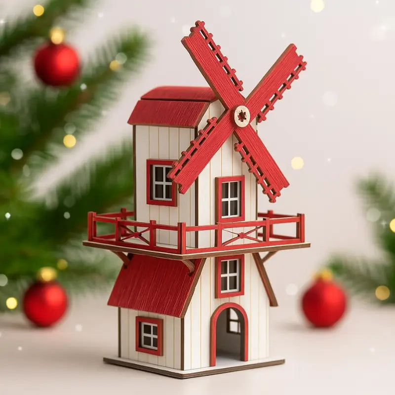 Decoração de Natal Moinho Vila de MDF - Casas Gael