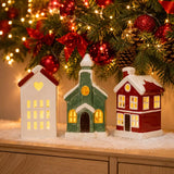 Decoração de Natal Vila de Cerâmica com 3 Casas com Led - Casas Gael