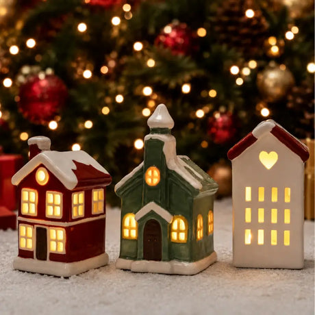 Decoração de Natal Vila de Cerâmica com 3 Casas com Led - Casas Gael