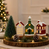 Decoração de Natal Vila de Cerâmica com 3 Casas com Led - Casas Gael