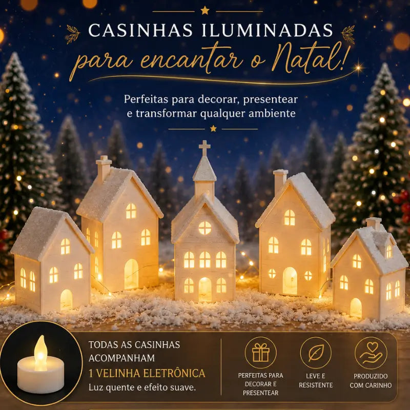 Decoração de Natal Vila de casas 5 peças Com Velas de Led - Casas Gael