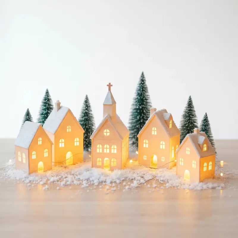 Decoração de Natal Vila de casas 5 peças Com Velas de Led - Casas Gael