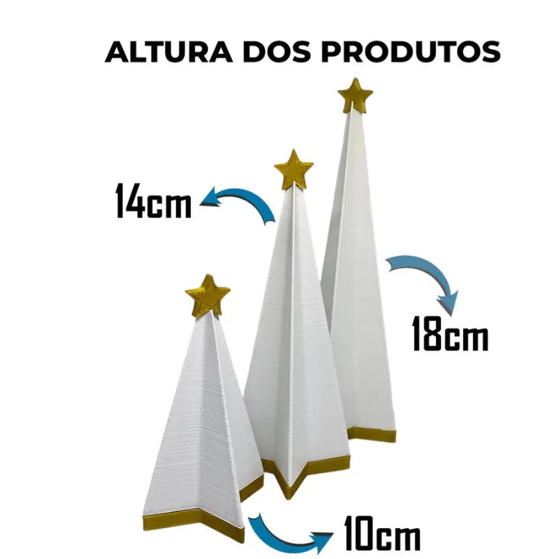 Enfeite de Natal Kit 3 Árvores com Estrelas Douradas - Casas Gael