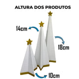 Enfeite de Natal Kit 3 Árvores com Estrelas Douradas - Casas Gael