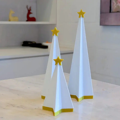 Enfeite de Natal Kit 3 Árvores com Estrelas Douradas - Casas Gael