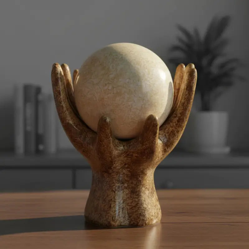 Estatueta Decorativa Centro de Mesa Mãos e Globo em Cerâmica