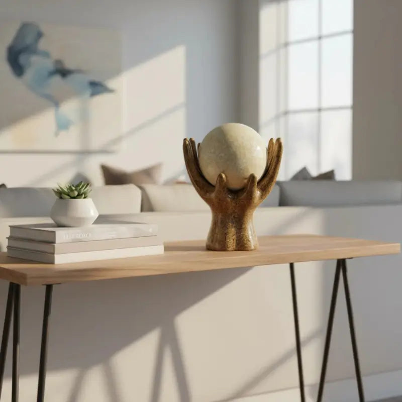 Estatueta Decorativa Centro de Mesa Mãos e Globo em Cerâmica