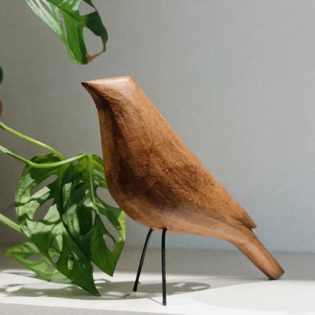 Escultura Passarinho Decorativo Em Madeira Maciça