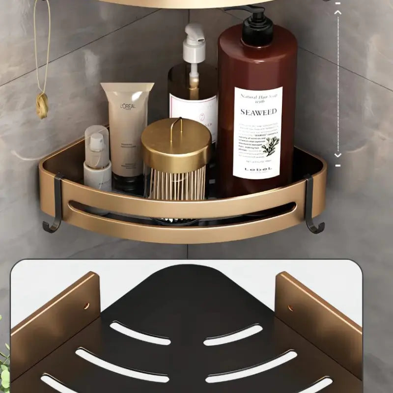 Kit 2 Prateleiras para Banheiro Preto e Dourado em Alumínio - Casas Gael