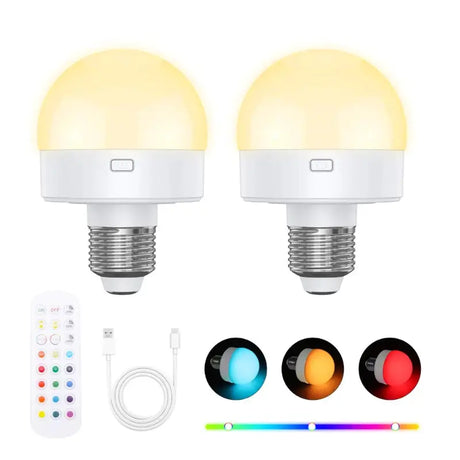 Lâmpada LED Recarregável Sem Fio E27 15 Cores Controle Remoto - Casas Gael