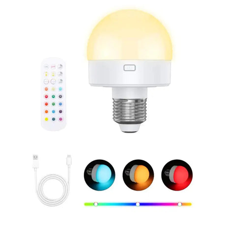 Lâmpada LED Recarregável Sem Fio E27 15 Cores Controle Remoto - Casas Gael