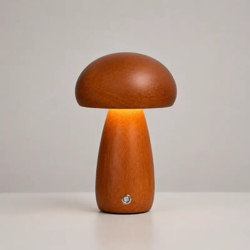 Luminária Decorativa para Mesa Cogumelo Madeira 3 Tons de Luz - Casas Gael 