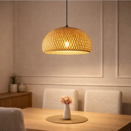 Luminária Teto Pendente de Bambu 35cm Rústica - Casas Gael