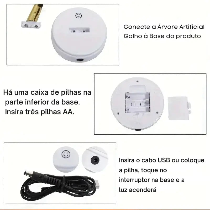 Luminária de Mesa Decorativa Árvore LED Dourada - Casas Gael