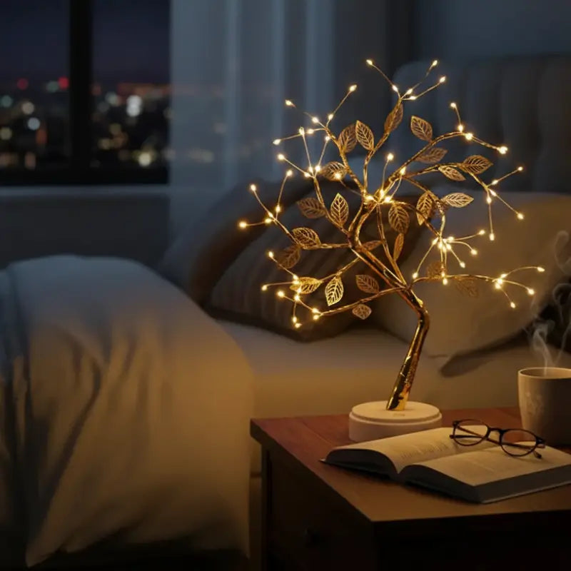 Luminária de Mesa Decorativa Árvore LED Dourada - Casas Gael