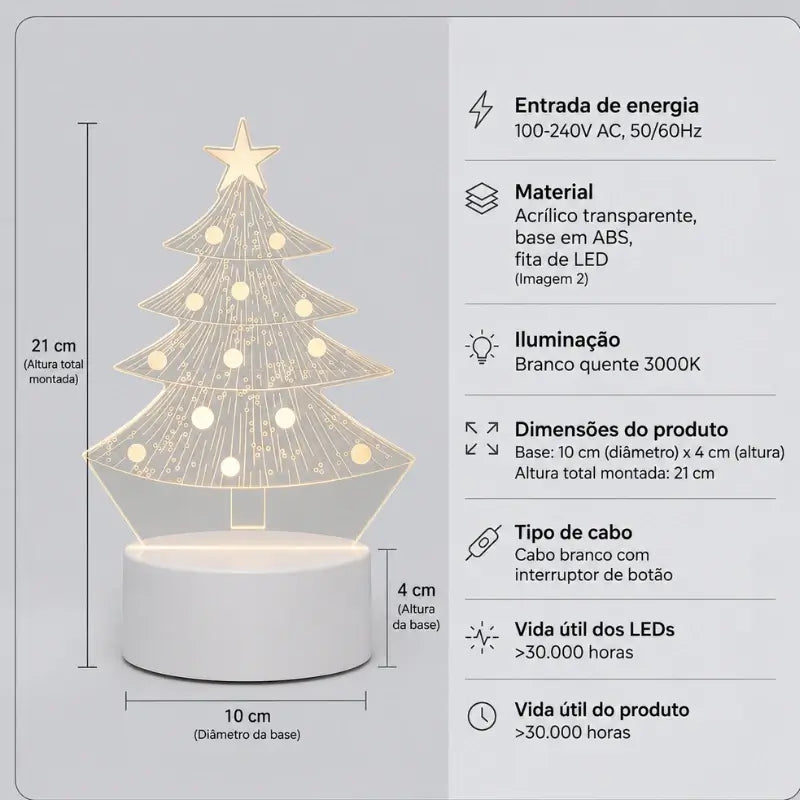 Luminária de Mesa LED 3D Árvore de Natal - Casas Gael