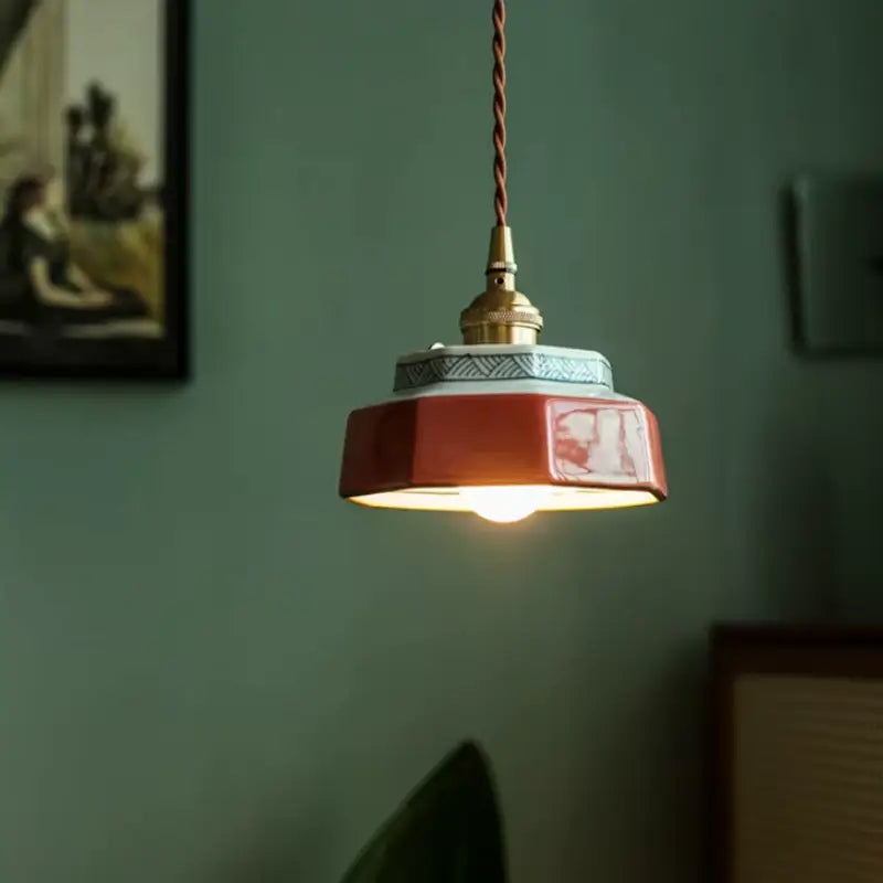 Luminária de Teto Pendente Vintage em Cerâmica e Pintada à Mão - Casas Gael