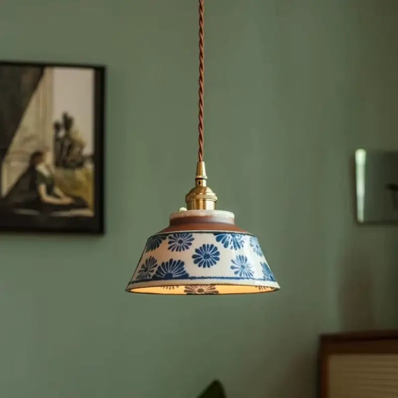 Luminária de Teto Pendente Vintage em Cerâmica e Pintada à Mão - Casas Gael