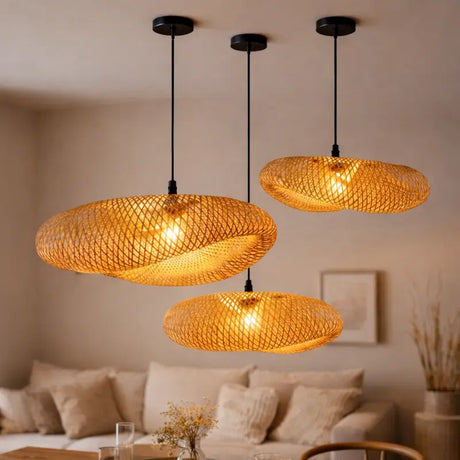 Luminária de Teto Pendente de Bambu 60cm Rattan - Casas Gael