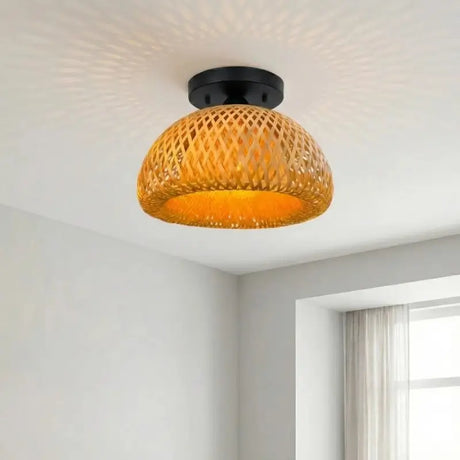 Luminária de Teto Sobrepor Rattan Natural Rústico - Casas Gael