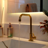 Torneira Para Banheiro Dourada Brilhante com Bica Móvel - Casas Gael