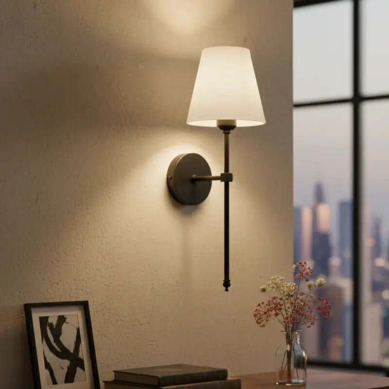 Arandela Abajur de Parede Retrô Metal e Cuba de Linho - Casas Gael