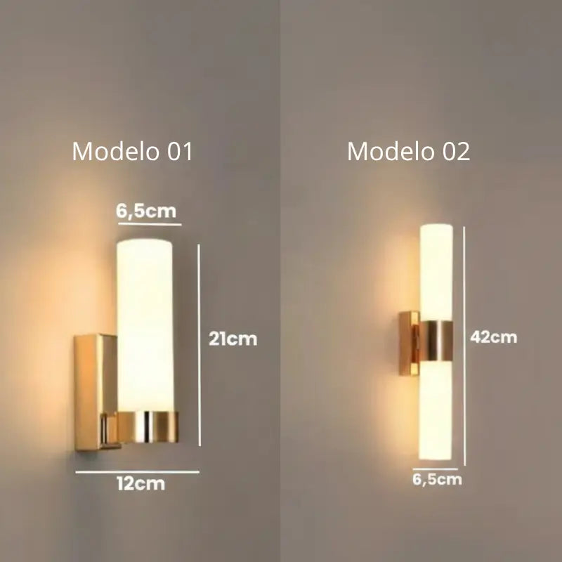 Arandela Cilindrica Moderna Vidro e Metal - Casas Gael