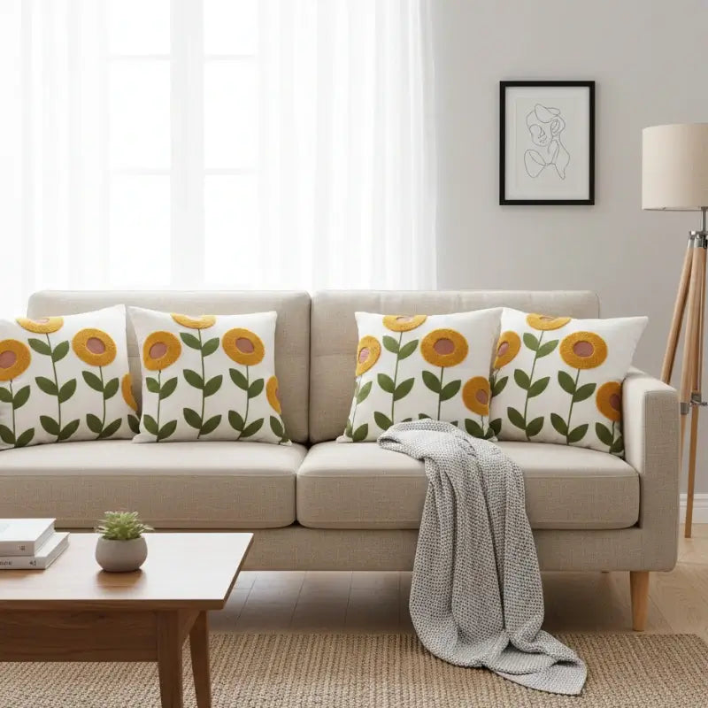 Capa de Almofada com Bordado Floral em Alto - Relevo - Casas Gael