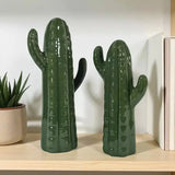 Estatueta Par de Cactos Decorativos Em Cerâmica