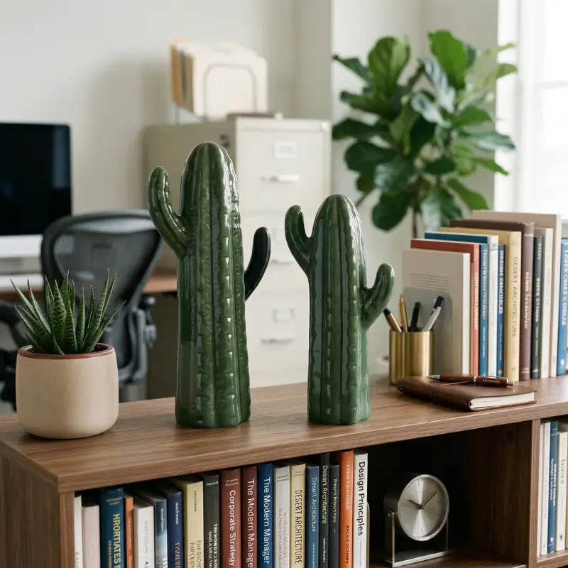 Estatueta Par de Cactos Decorativos Em Cerâmica