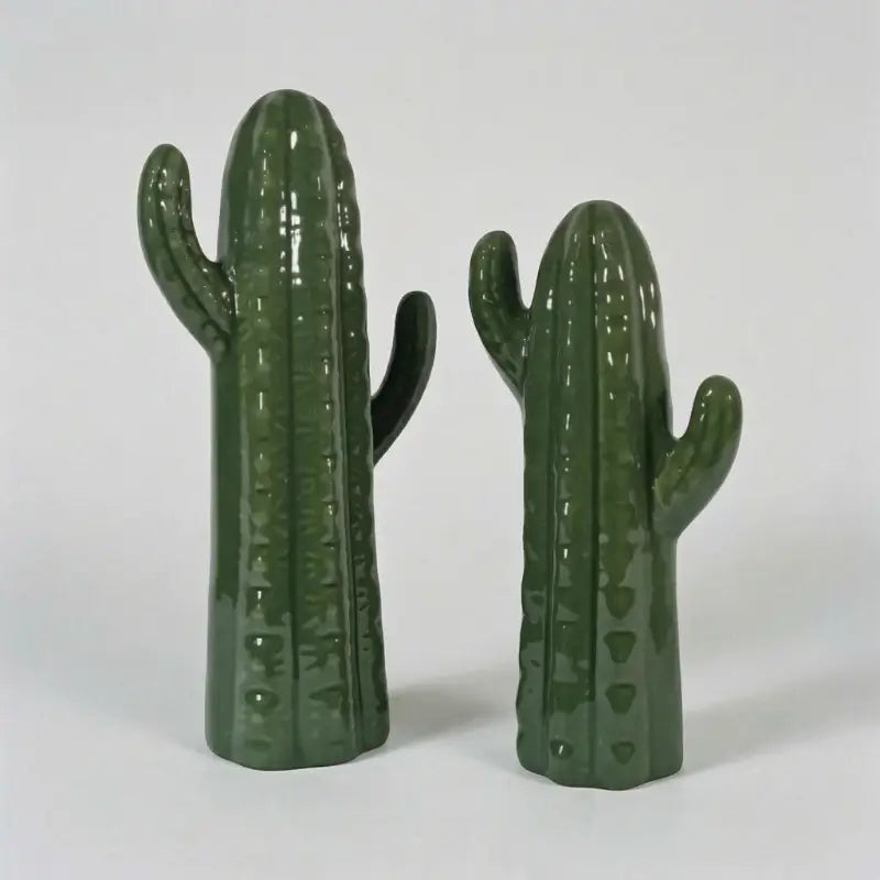 Estatueta Par de Cactos Decorativos Em Cerâmica