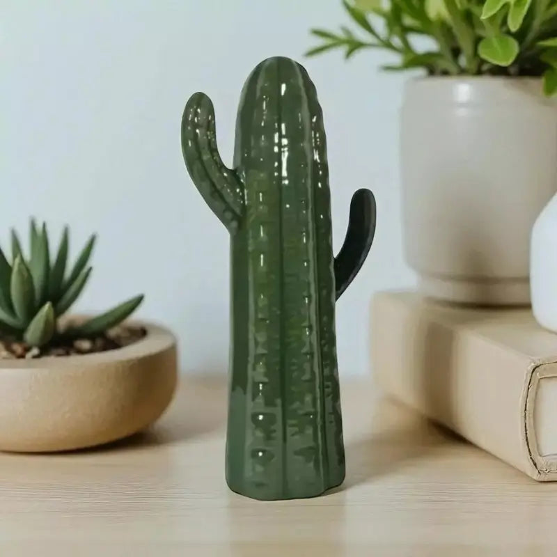 Estatueta Par de Cactos Decorativos Em Cerâmica