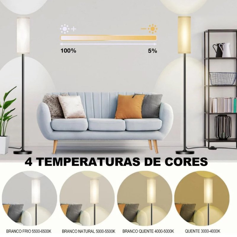 Luminária de Chão Minimalista Luz Ajustável - Casas Gael