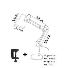 Luminária de Mesa Escritório Articulada Com Fixador de Mesa - Casas Gael