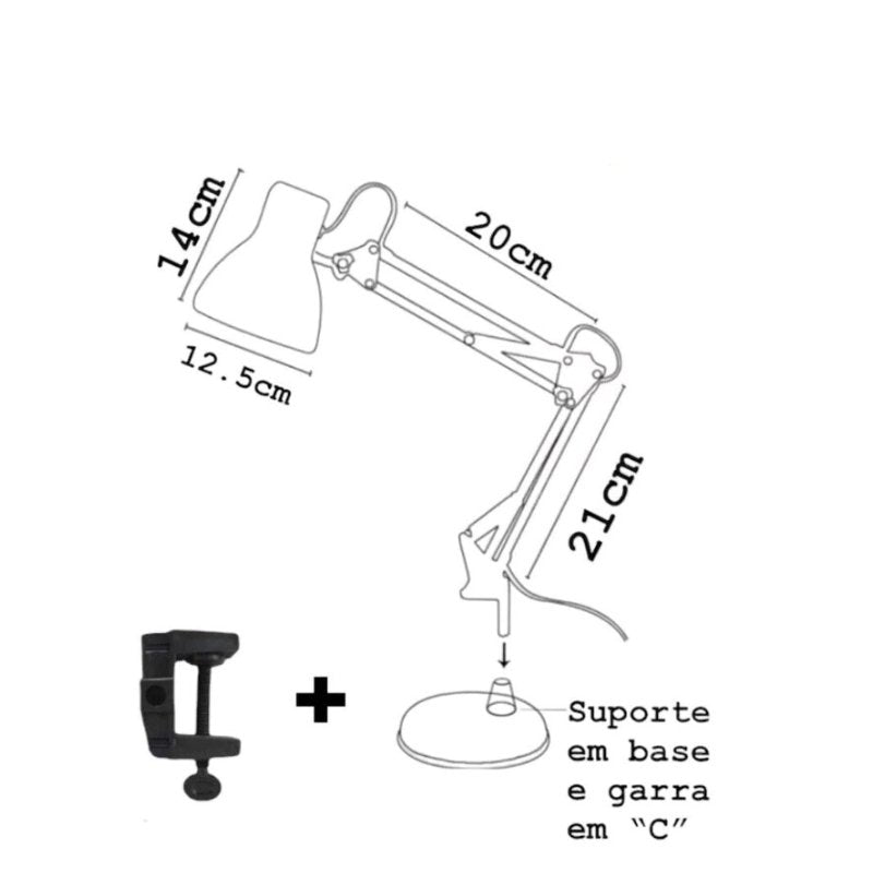 Luminária de Mesa Escritório Articulada Com Fixador de Mesa - Casas Gael