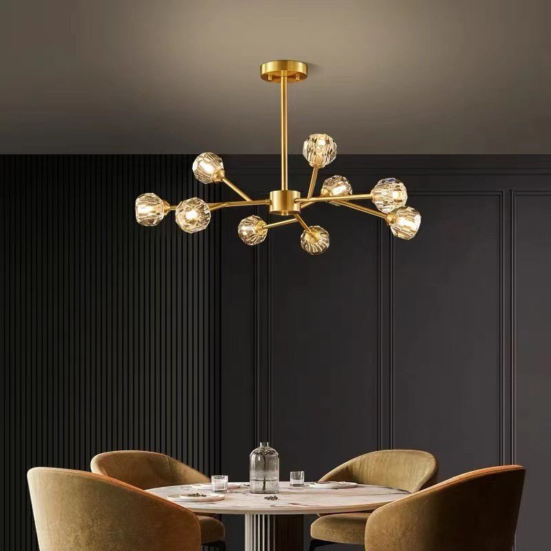 Lustre para Sala de Jantar Cristal e Metal Dourado - Casas Gael