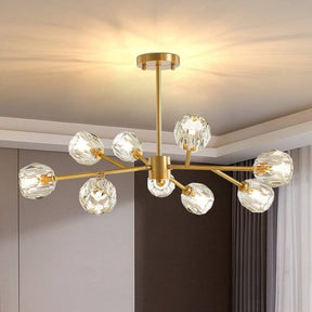 Lustre para Sala de Jantar Cristal e Metal Dourado - Casas Gael