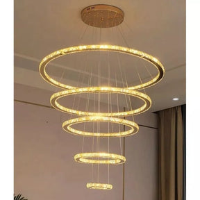 Lustre Pendente 5 Anéis LED Dourado 96W Bivolt - Casas Gael